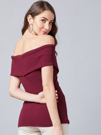 Athena Burgundy Pleated Bardot Top