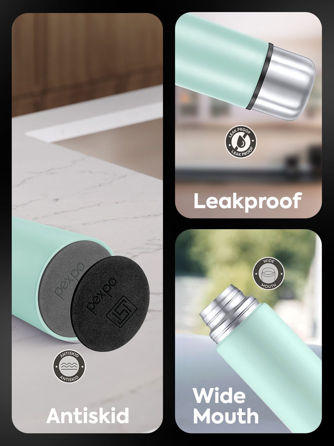 Pexpo Flamingo Sea Green ISI Certified Thermosteel Hot & Cold Flask Water Bottle 1000ml