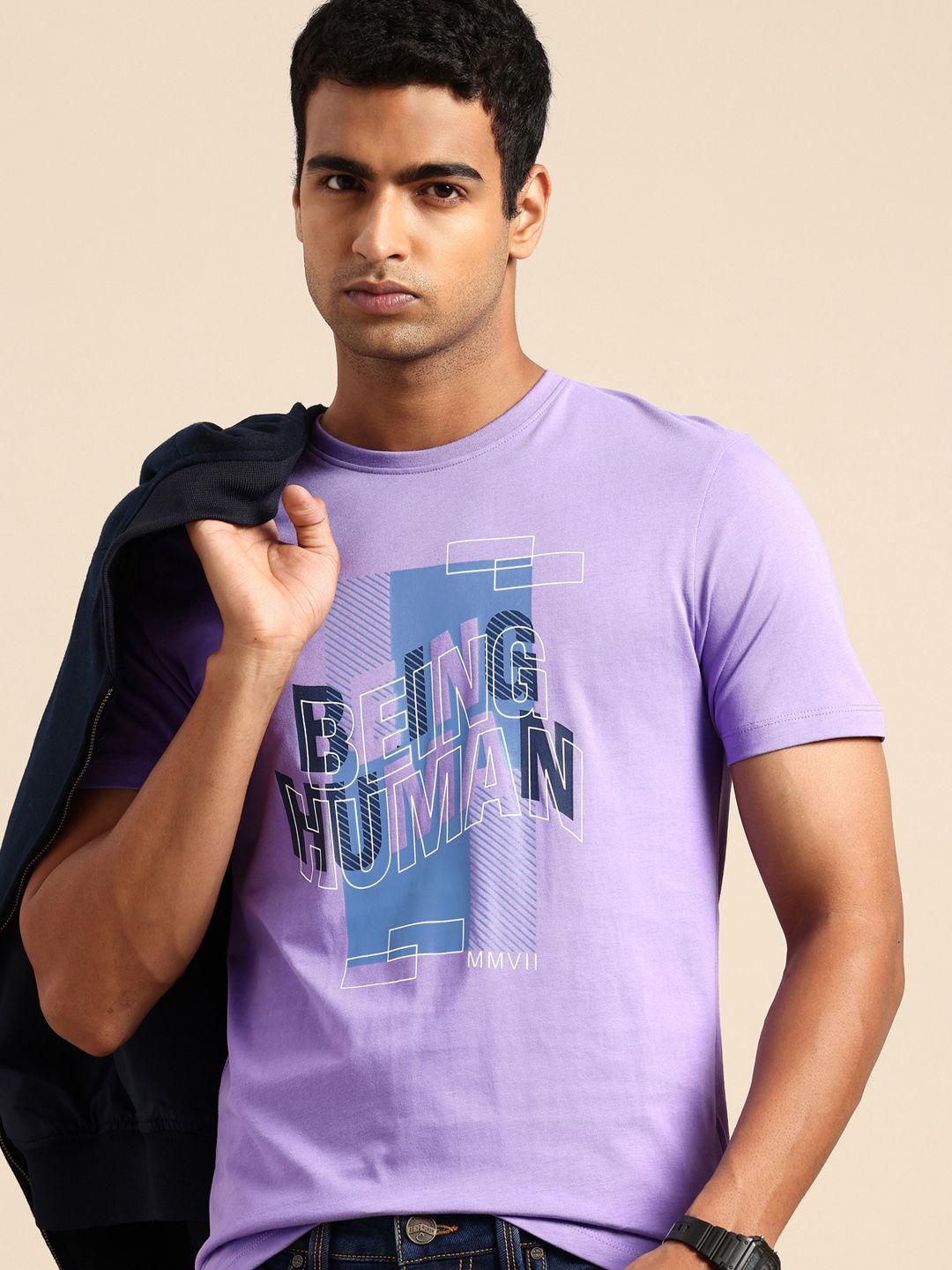Being Human Brand Logo Printed Pure Cotton Slim Fit T-shirt