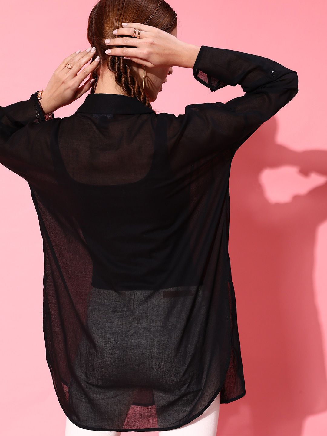 STREET 9 Women Black Solid Relaxed Boxy Casual Shirt