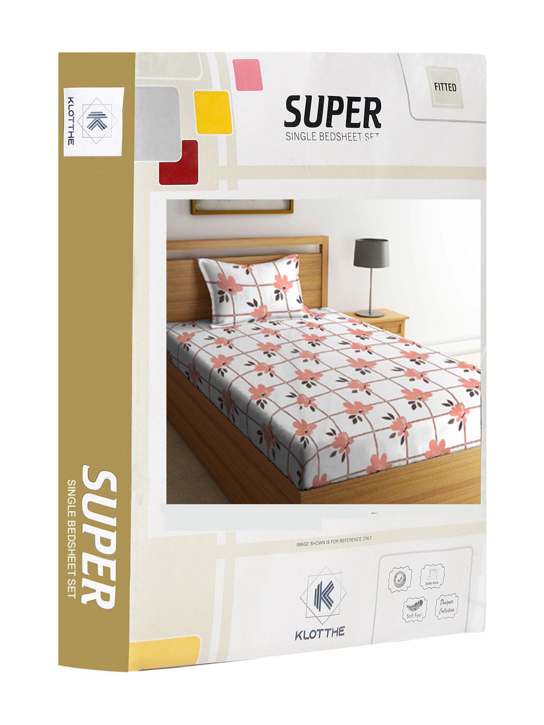KLOTTHE White Floral Cotton 300 TC Fitted Single Fine Bedsheet with a Pillow Cover-59 x 89 inches