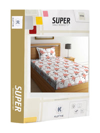 KLOTTHE White Floral Cotton 300 TC Fitted Single Fine Bedsheet with a Pillow Cover-59 x 89 inches