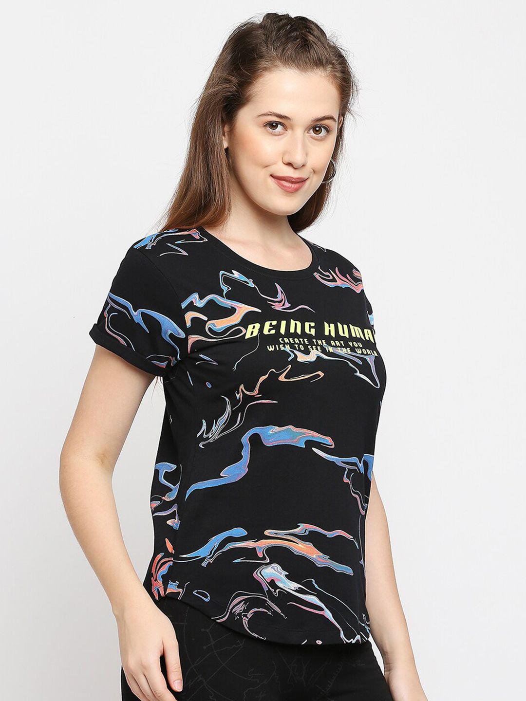 Being Human Abstract Printed Casual Cotton T-shirt
