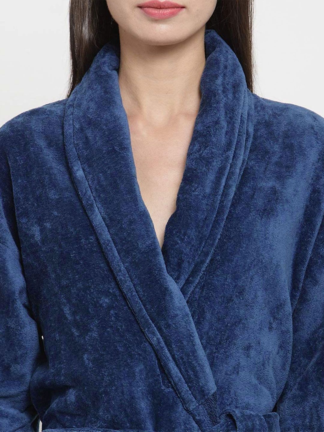 MYTRIDENT  Women Blue Cotton Bath Robe