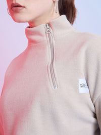 STREET 9 Beige Mock Collar Crop Sweatshirt