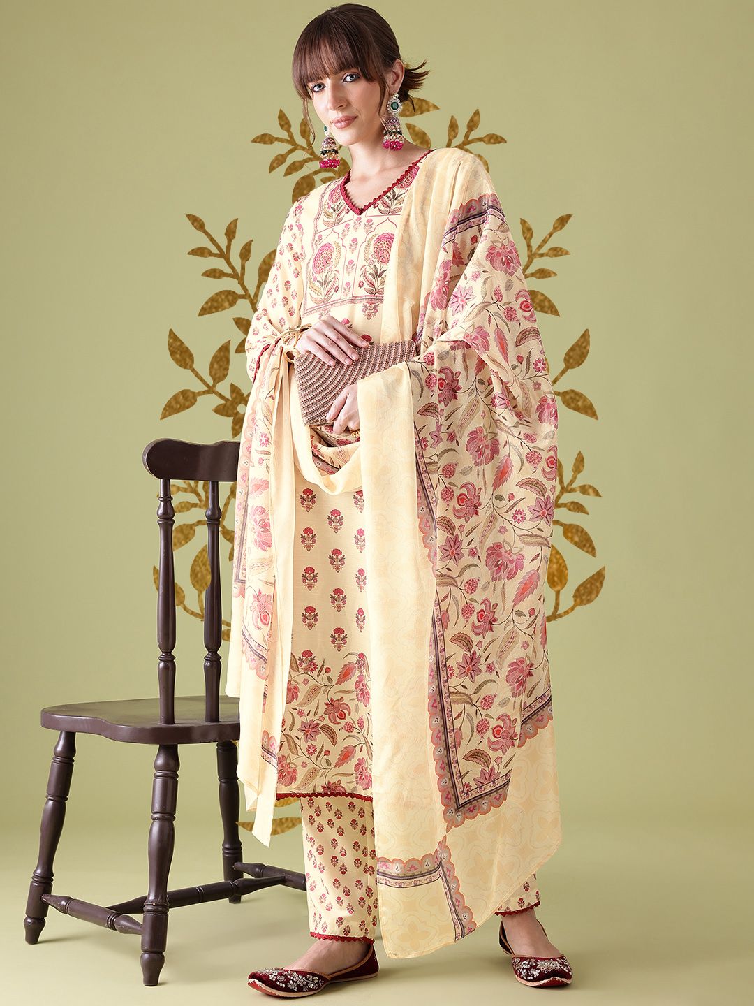Anouk Indie Floral Print Kurta with Trousers & With Dupatta