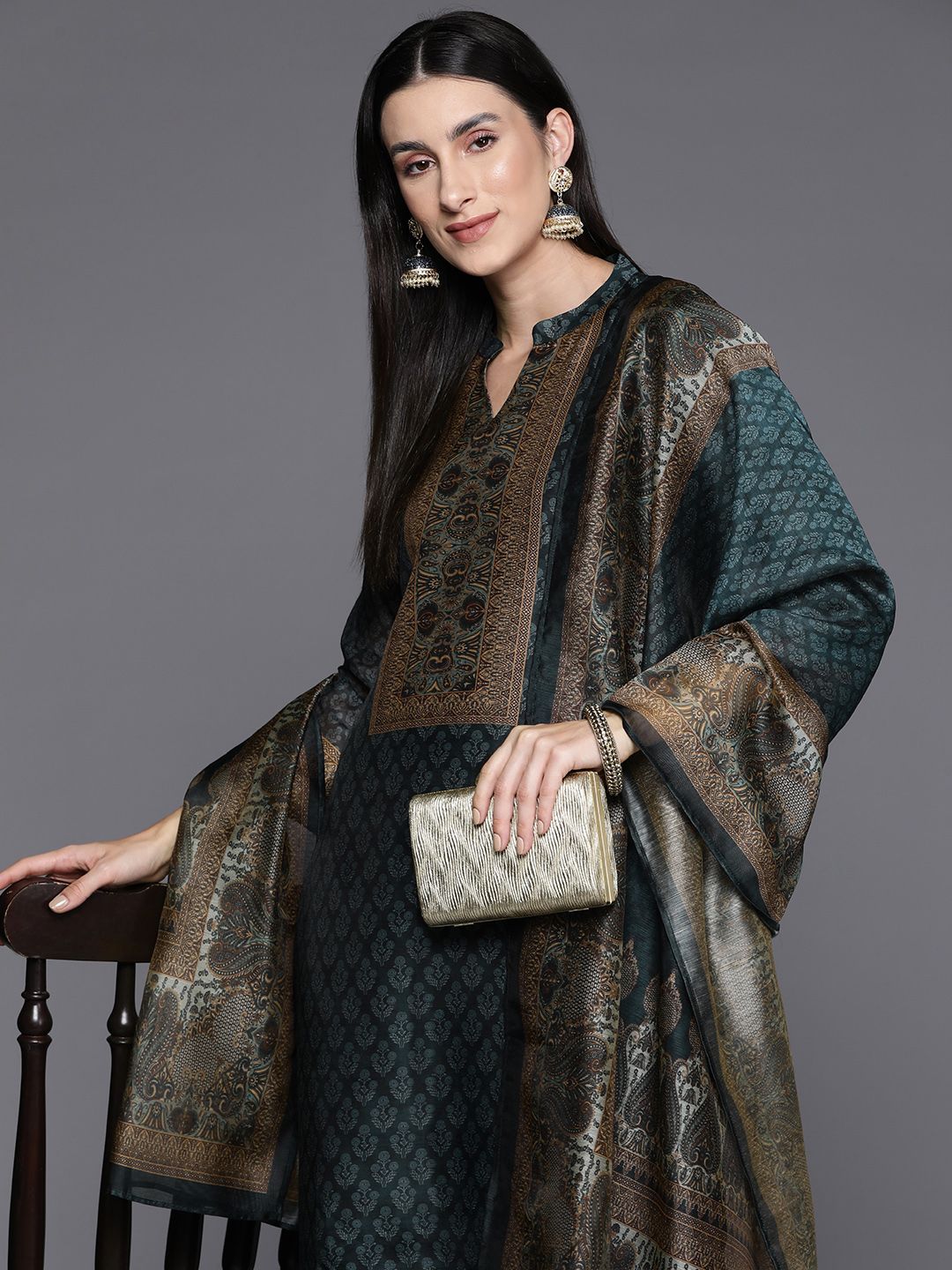 Varanga Ethnic Printed Chanderi Silk Kurta with Trouser and Dupatta