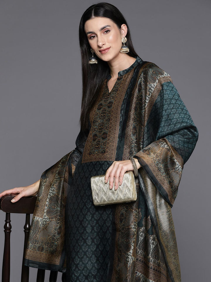 Varanga Ethnic Printed Chanderi Silk Kurta with Trouser and Dupatta