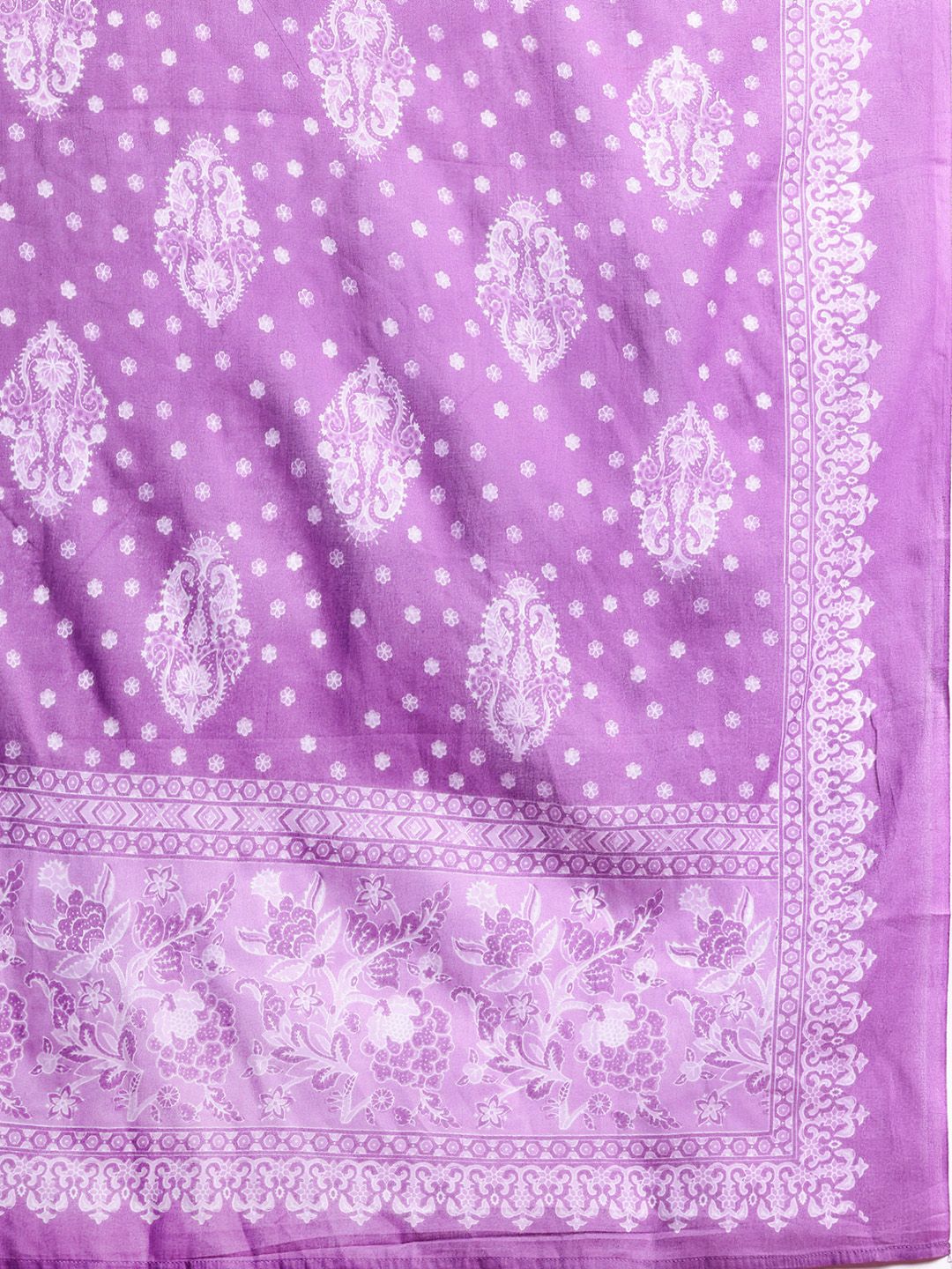 Indo Era Floral Printed Pleated Pure Cotton Kurta With Trousers & Dupatta