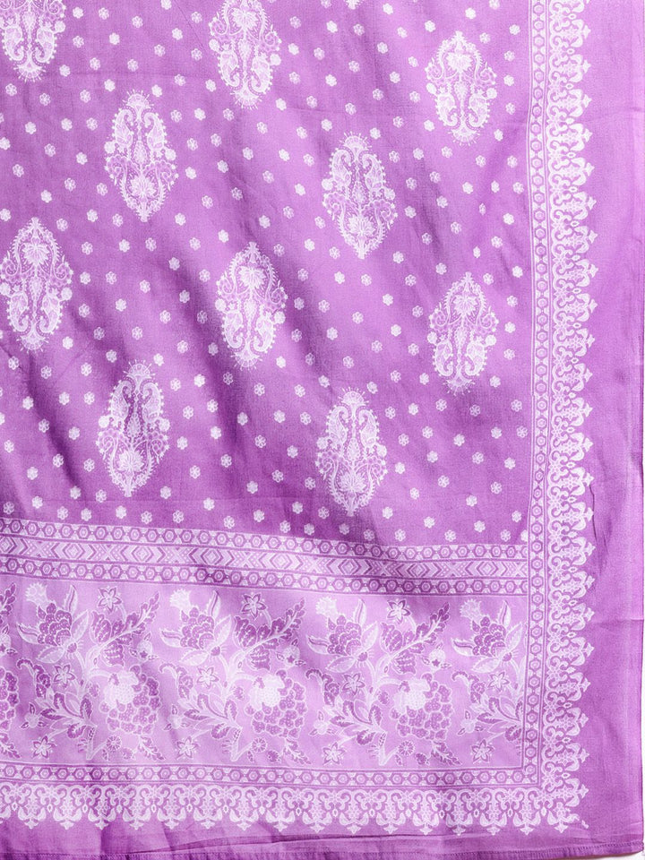 Indo Era Floral Printed Pleated Pure Cotton Kurta With Trousers & Dupatta