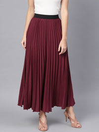 SASSAFRAS Burgundy Accordian Pleat Maxi Flared Skirt