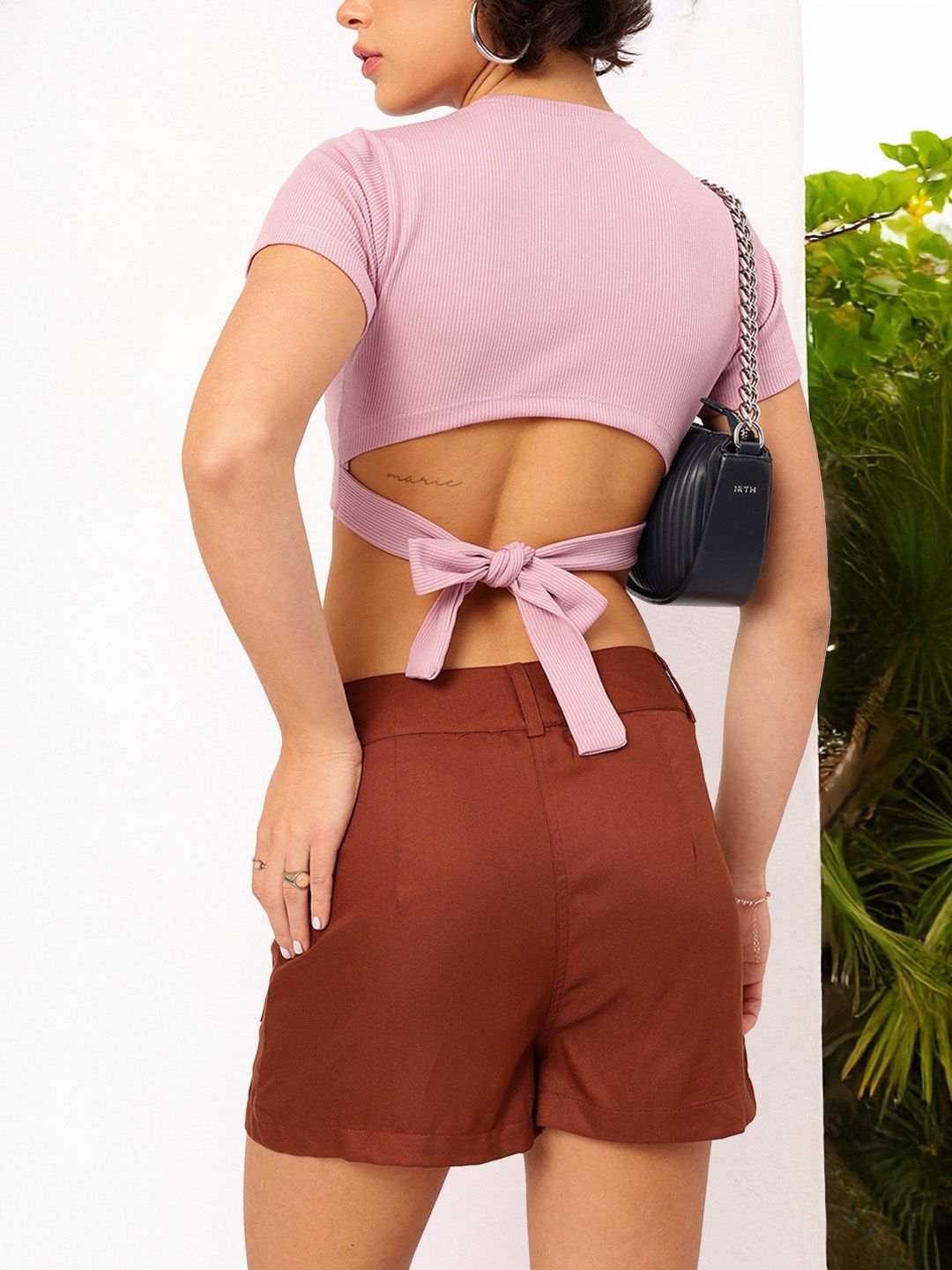 DressBerry Rebel Ribbed Tie-Up Back Crop Top