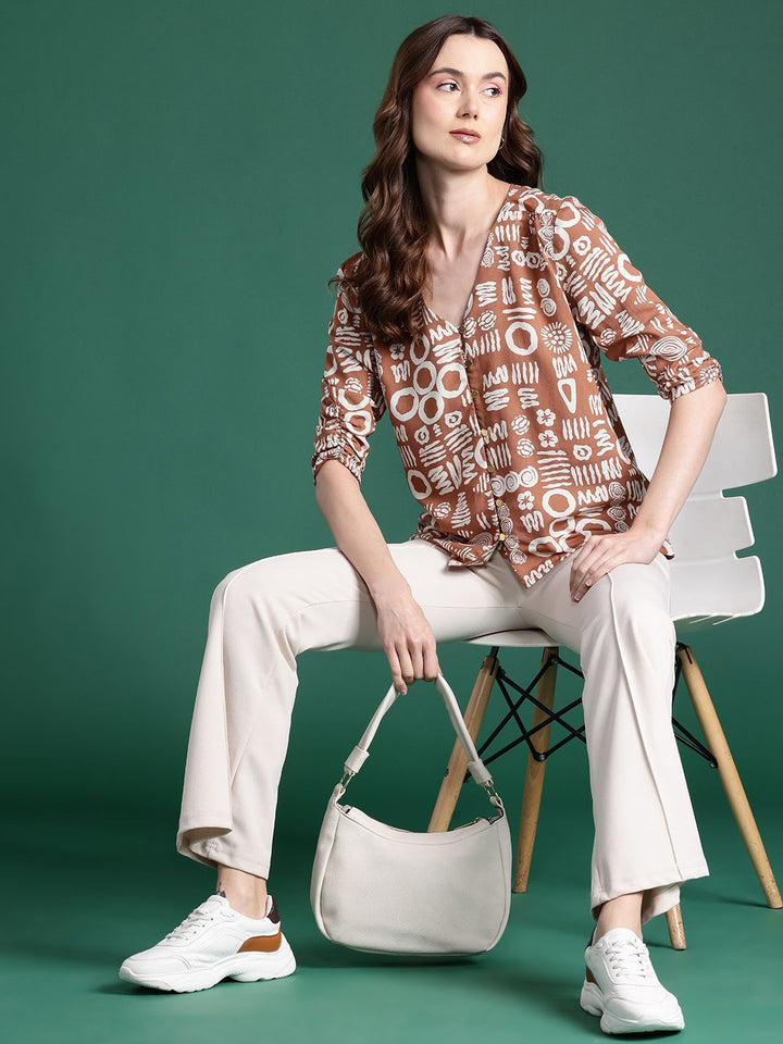 DressBerry Printed Ruched Sleeve Top