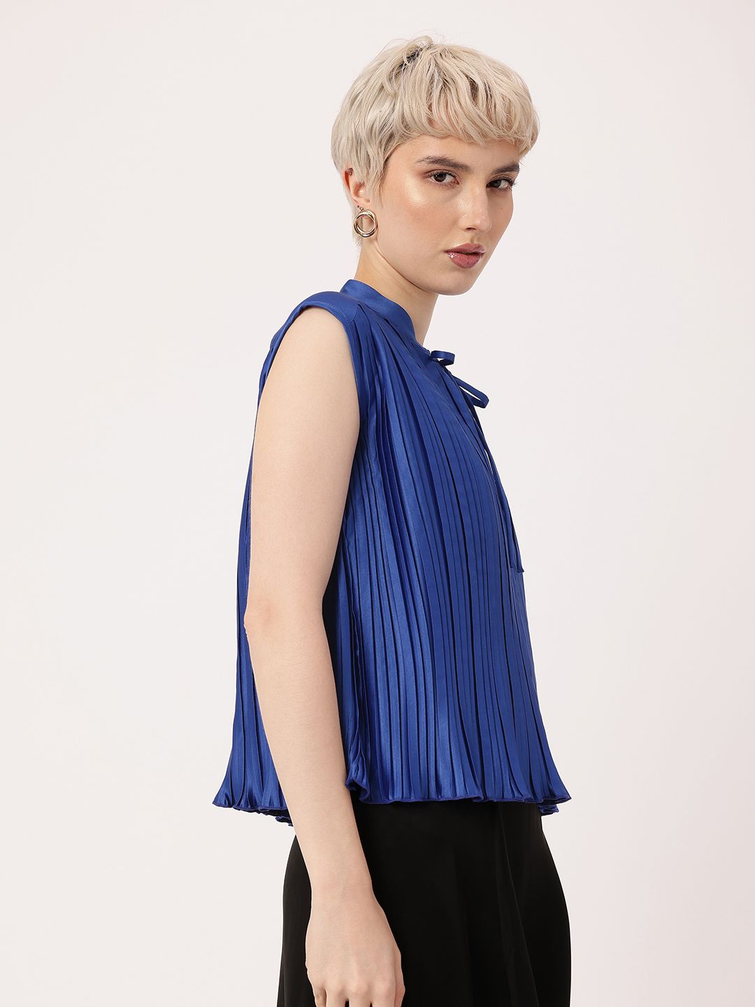 DressBerry Effortless Elegance Accordion Pleated Satin Finish A-Line Top
