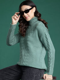 DressBerry Cable Knit Turtle Neck Acrylic Pullover