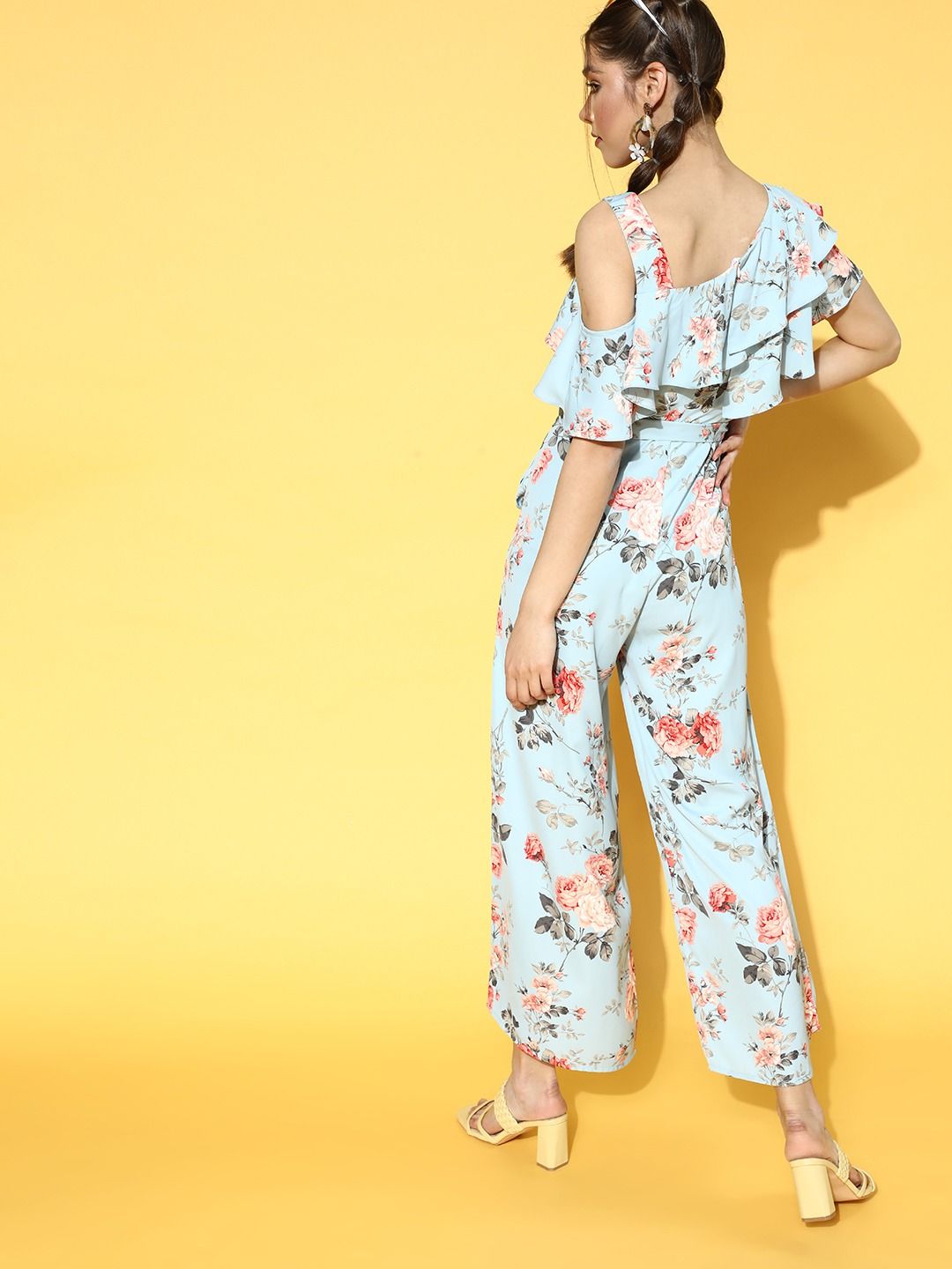 Berrylush Blue & Red Printed Basic Jumpsuit with Ruffles