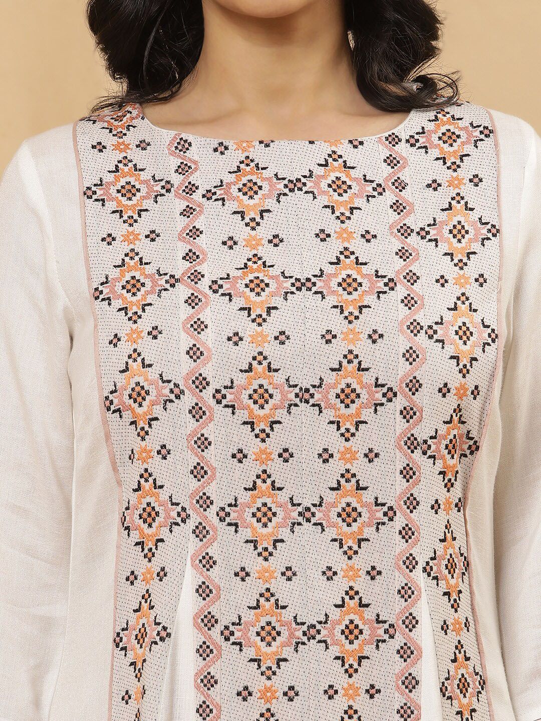 W Ethnic Motifs Embroidered Boat Neck Straight Kurta with Palazzo