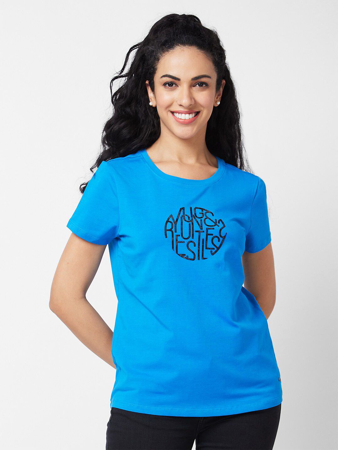SPYKAR Typography Printed Round Neck Cotton T-shirt