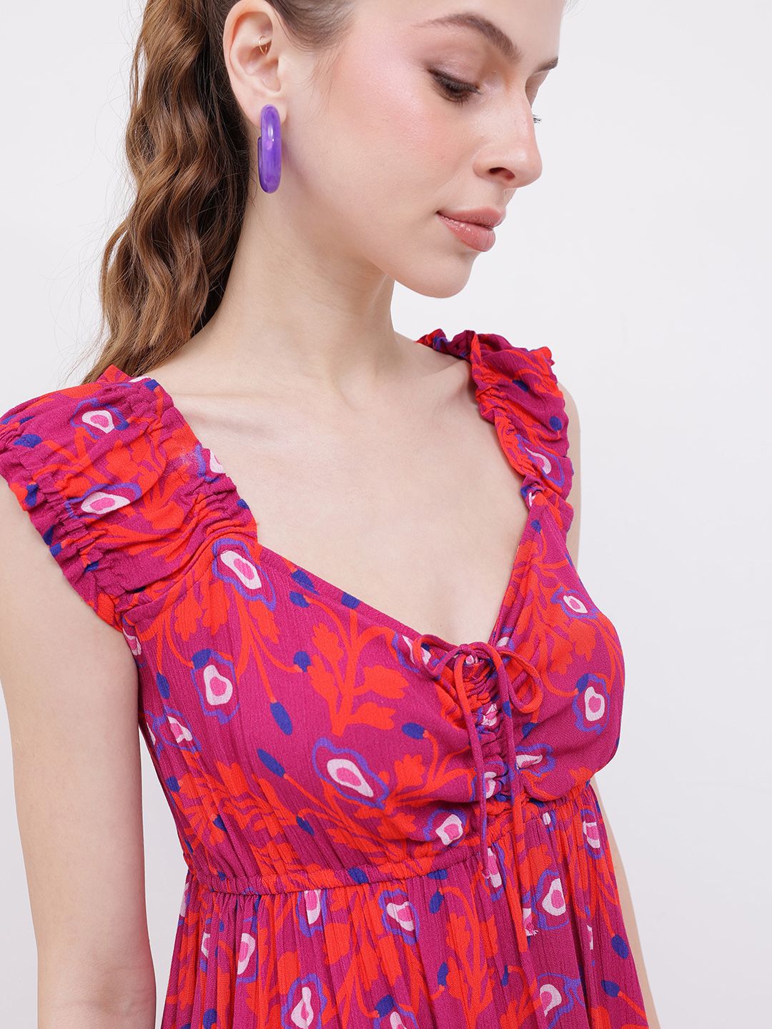 DressBerry Flowy Charm Printed Gathers A-line Dress