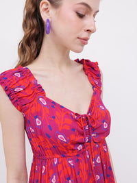 DressBerry Flowy Charm Printed Gathers A-line Dress