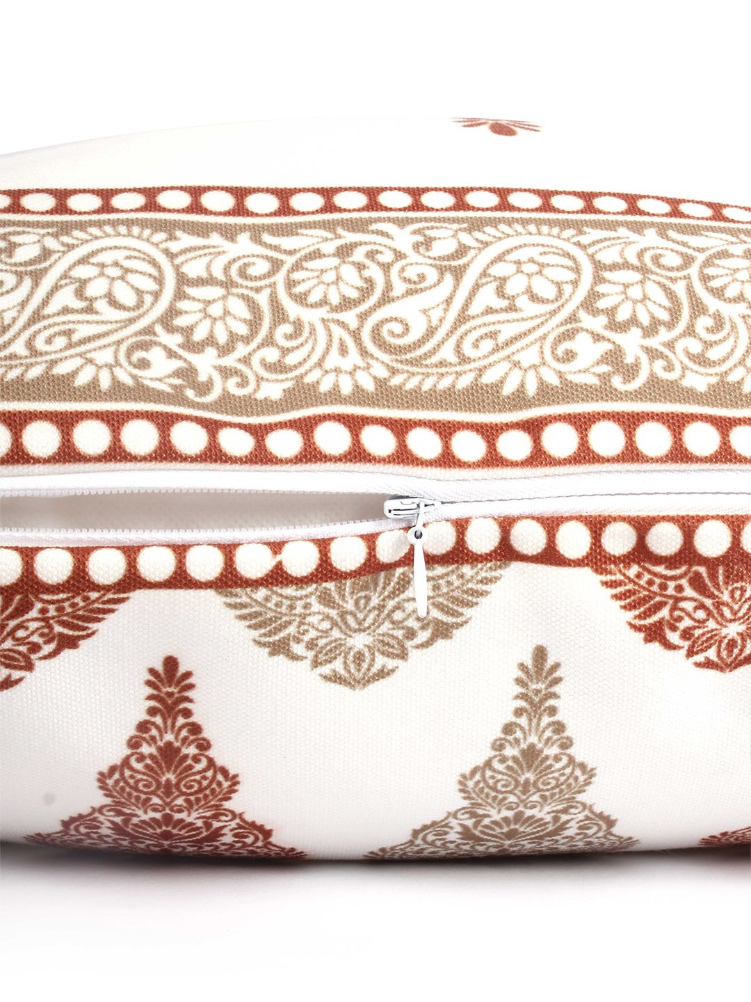 STITCHNEST Brown & White 5 Pieces Ethnic Motifs Square Cushion Covers