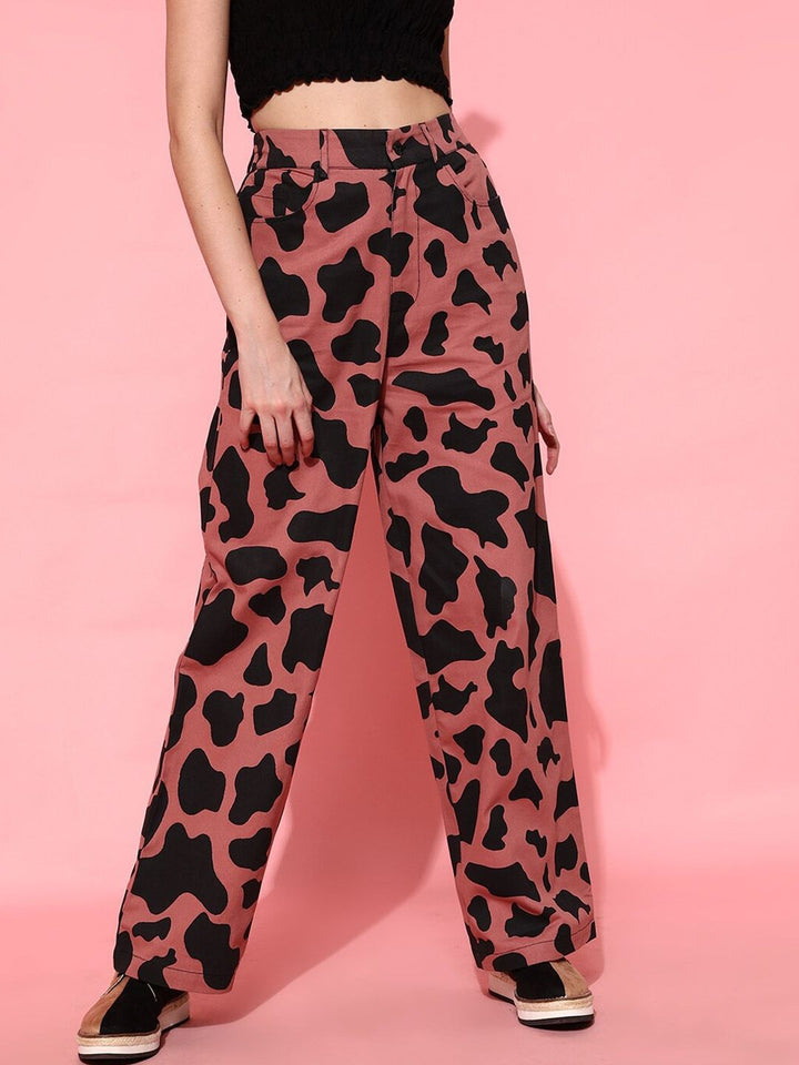 STREET 9 Women Animal Printed Smart Loose Fit High-Rise Regular Trousers