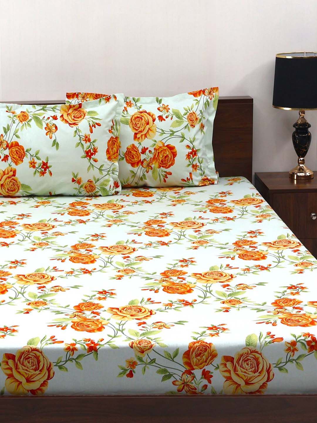 BOMBAY DYEING Cardinal Blue Floral Printed Cotton 120 TC Queen Bedsheet Set 2.54 x 2.24m