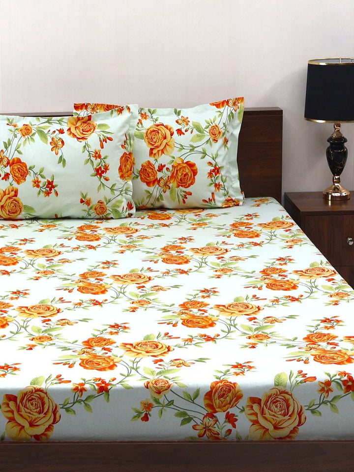 BOMBAY DYEING Cardinal Blue Floral Printed Cotton 120 TC Queen Bedsheet Set 2.54 x 2.24m