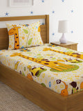 HOSTA HOMES Beige & Yellow Graphic 220 TC Single Bedsheet with 1 Pillow Covers