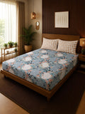 Moda Rapido X KLOTTHE Blue & Pink Floral 300 TC King Bedsheet with 2 Pillow Covers