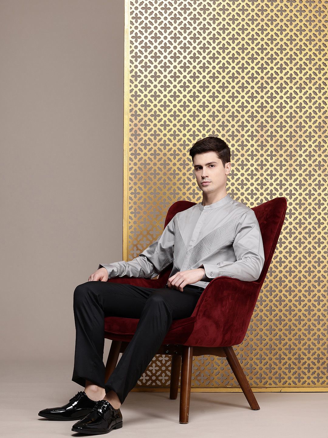 House of Pataudi Pure Cotton Pleated Party Shirt