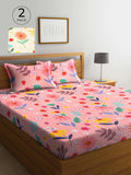 Pink & Yellow Floral 300 TC 2 Cadar Katil Raja dengan 4 Sarung Bantal