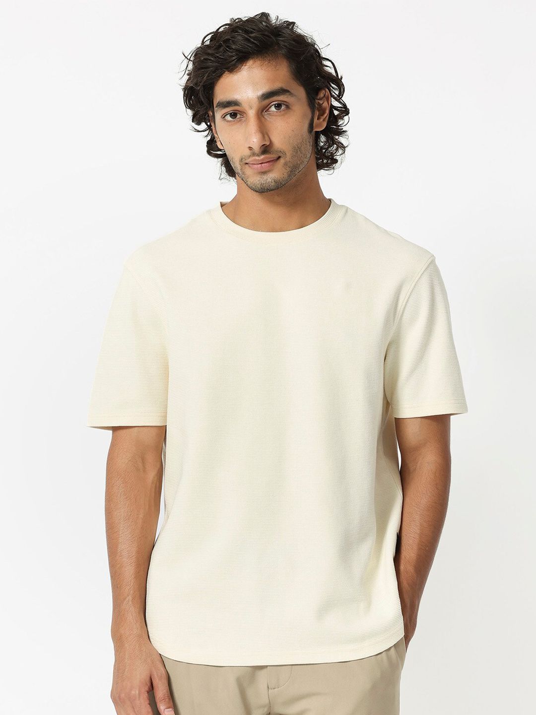 RARE RABBIT Men Buenos Round Neck Slim Fit Cotton T-Shirt