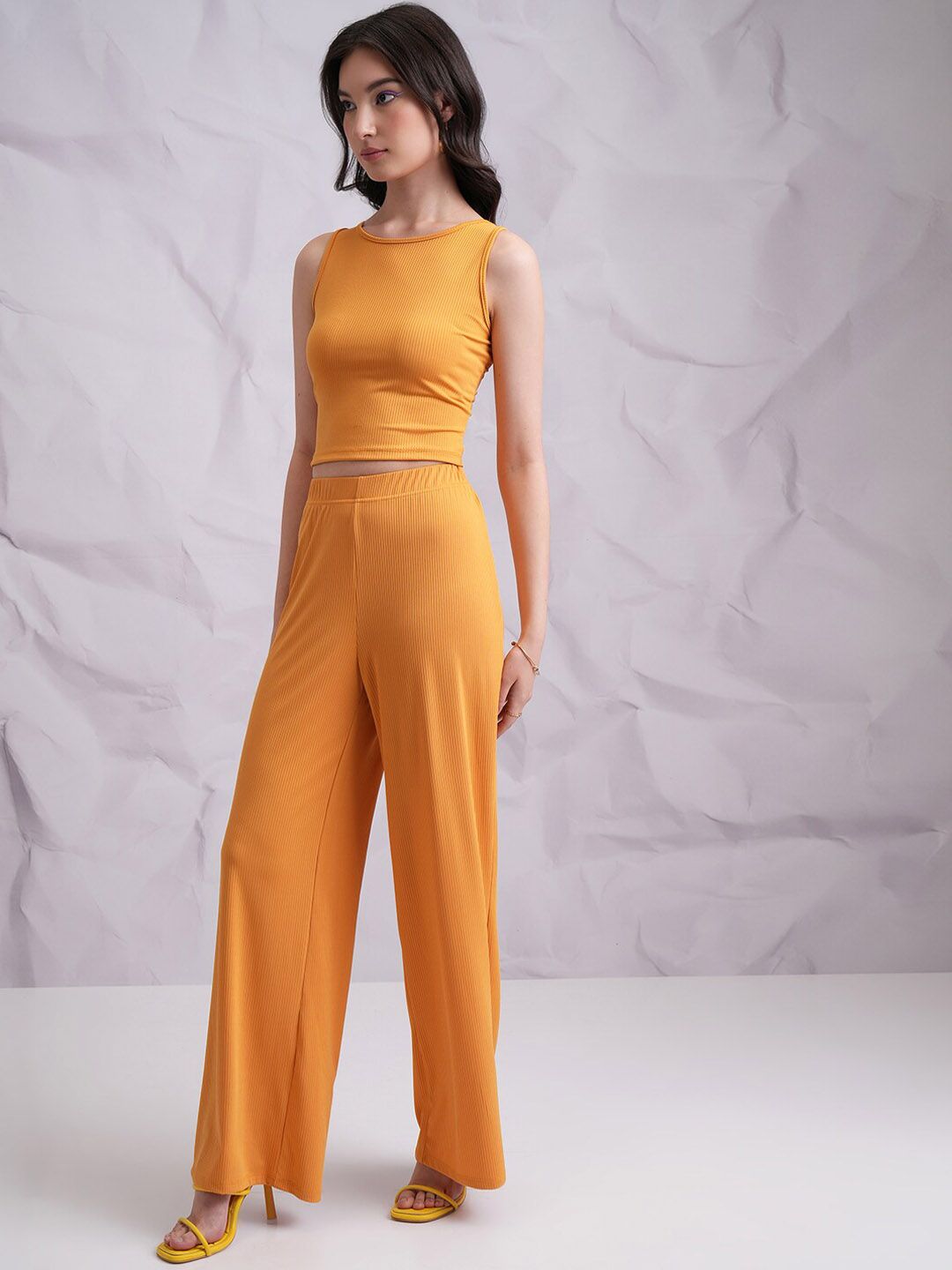 Tokyo Talkies Sleeveless Crop Tank Top & Flared Trousers Co-Ords