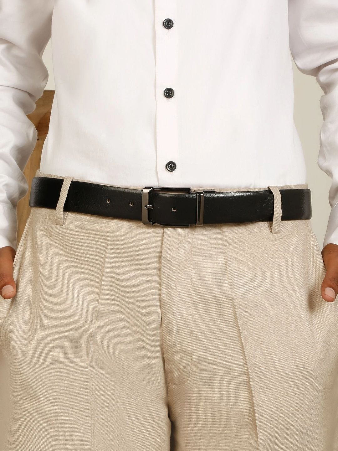 Teakwood Leathers Men Textured Leather Reversible Formal Belt