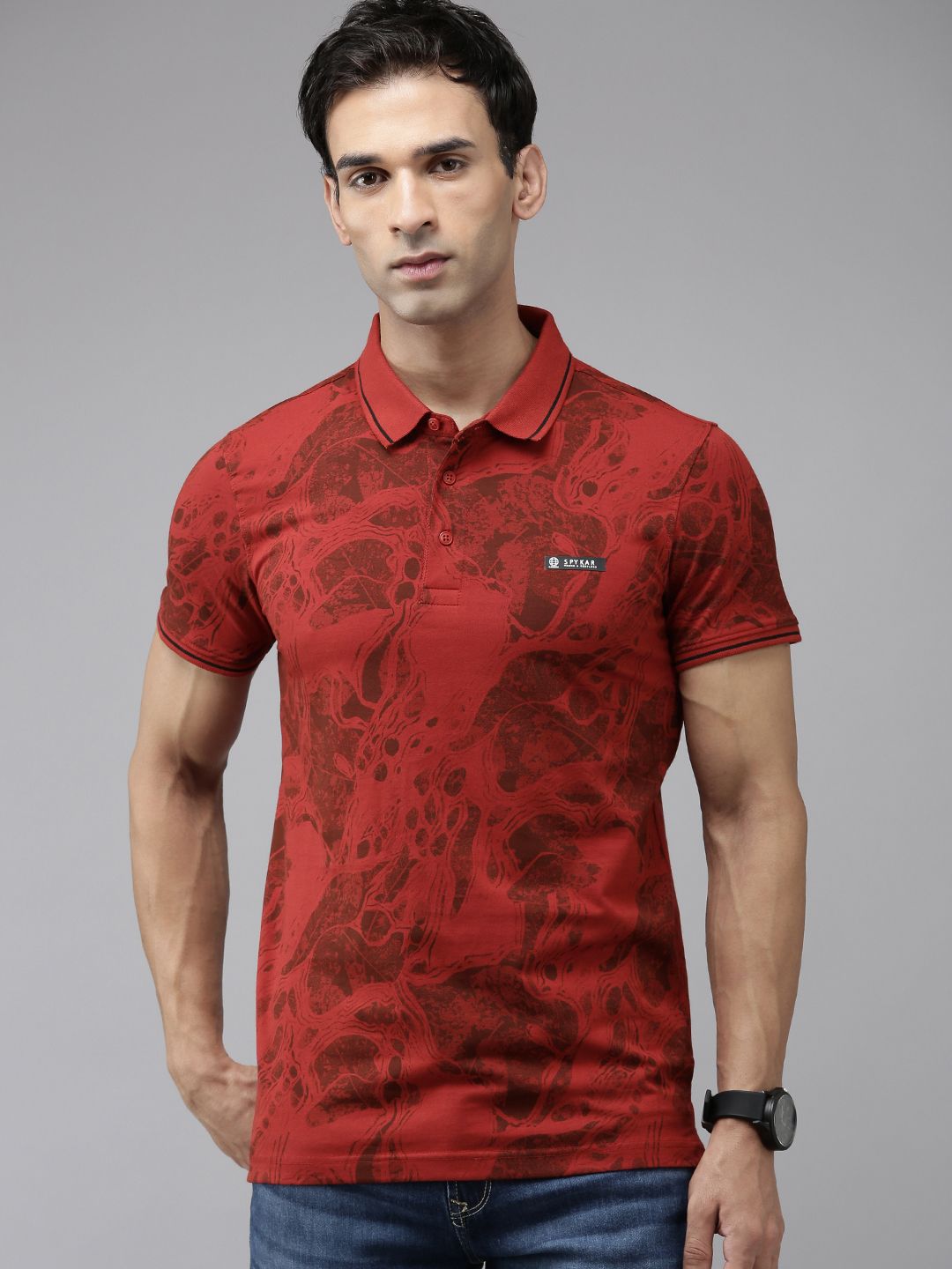 SPYKAR Printed Polo Collar Slim Fit T-shirt