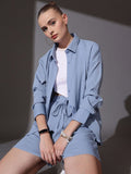 STREET 9 Self Design Shirt Collar Neck Shirt With Shorts Co-Ords