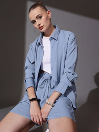STREET 9 Self Design Shirt Collar Neck Shirt With Shorts Co-Ords