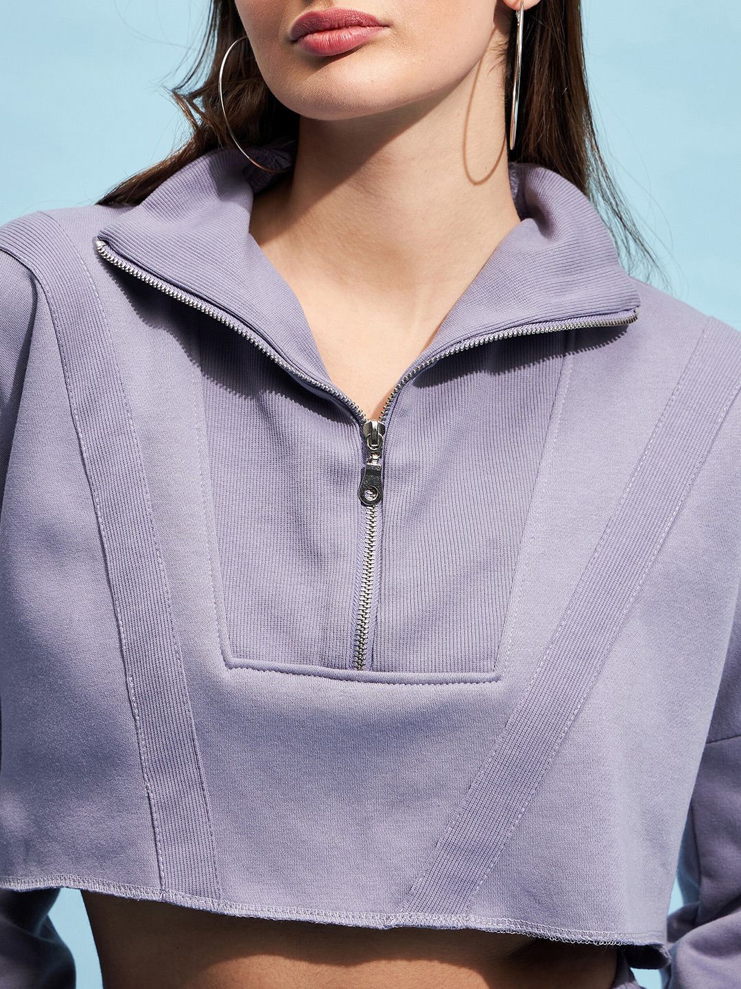 STREET 9 Lavender Mock Collar Crop Pure Cotton Sweatshirt