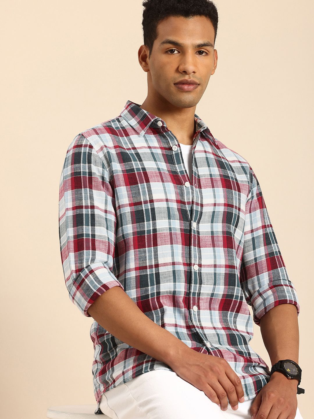 Being Human Slim Fit Checked Pure Cotton Casual Shirt