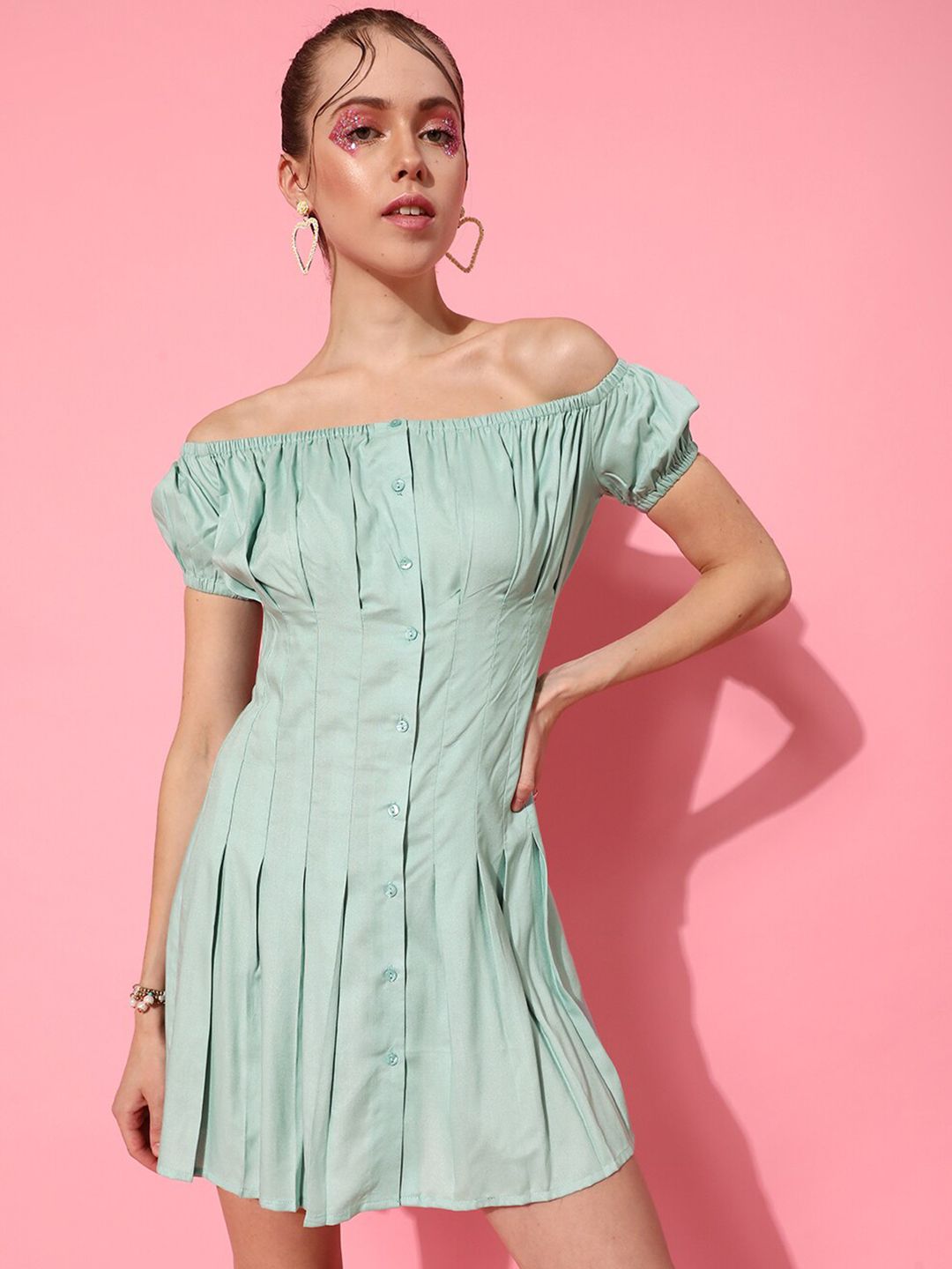 STREET 9 Women Turquoise Blue Solid Dress