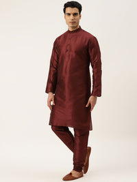 SOJANYA Men Black Solid Kurta with Churidar & Printed Jacket
