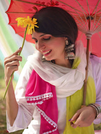 Kalini Women Rayon Embroidery A Line Kurta & Trousers With Tie & Dye Dupatta Set