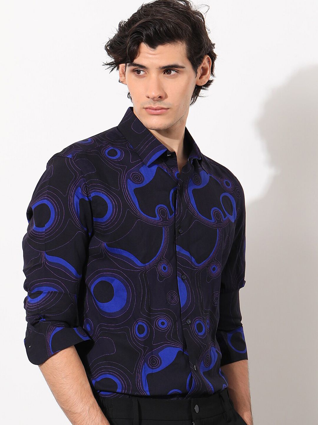 RARE RABBIT Men Inlet Printed Slim Fit Cotton Shirt