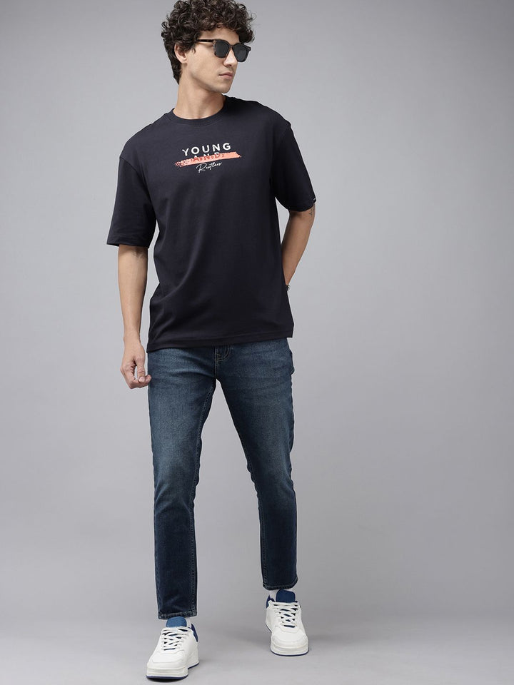 SPYKAR Typography Printed Drop-Shoulder Sleeves Oversized T-shirt