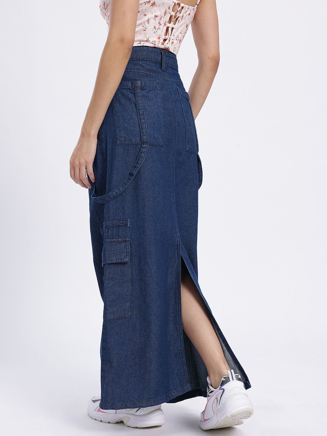 DressBerry Women Cargo Style Denim Maxi Skirt
