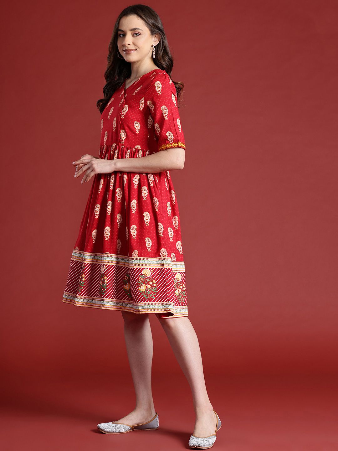 Anouk Ethnic Motif Printed Knee Length A-Line Ethnic Dress