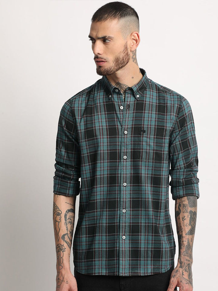 THE BEAR HOUSE Slim Fit Tartan Checks Opaque Checked Casual Shirt