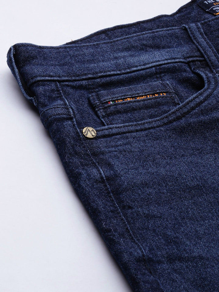 The Indian Garage Co Men Navy Blue Slim Fit Low Distress Light Fade Stretchable Jeans