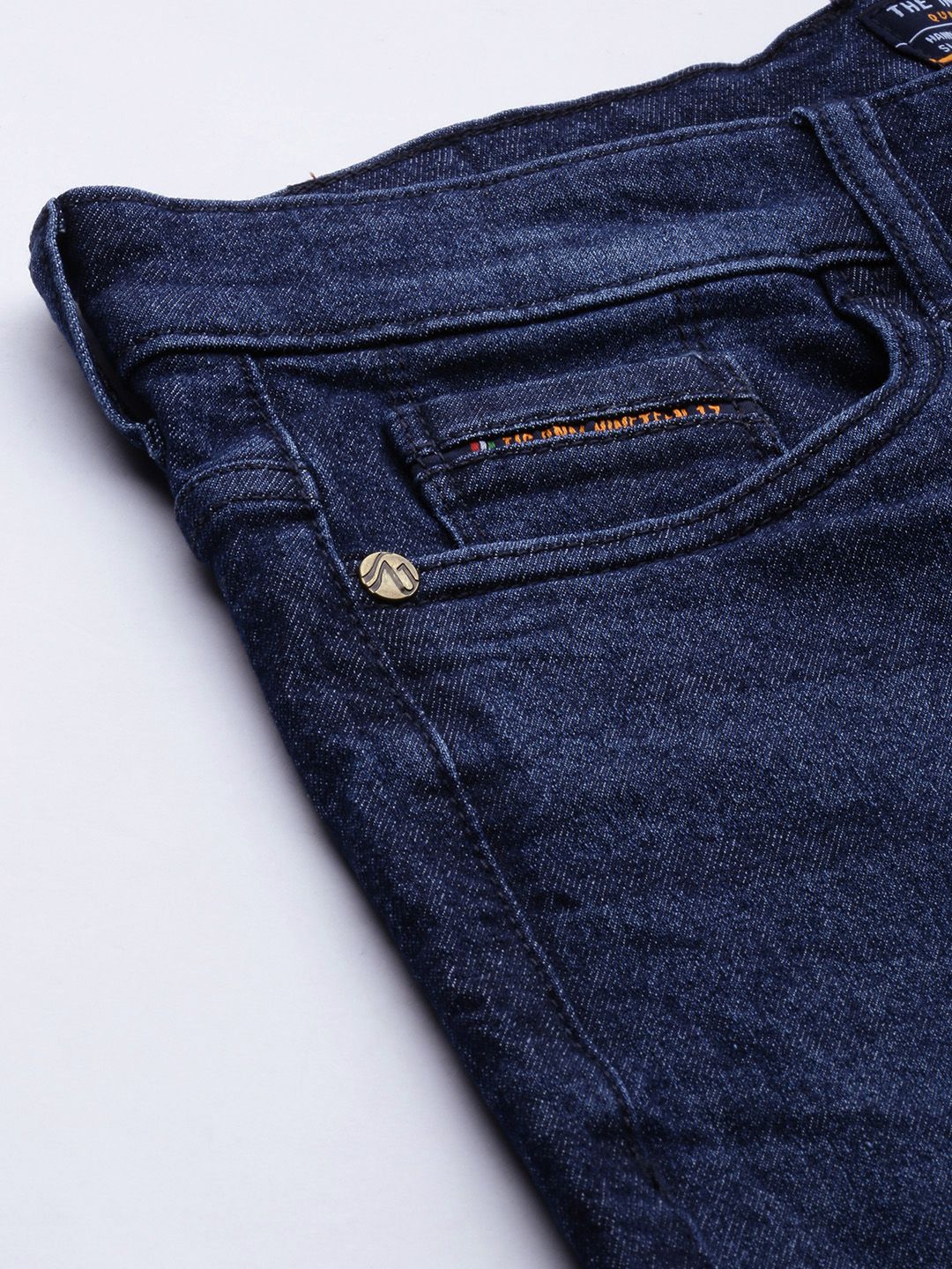 The Indian Garage Co Men Navy Blue Slim Fit Low Distress Light Fade Stretchable Jeans